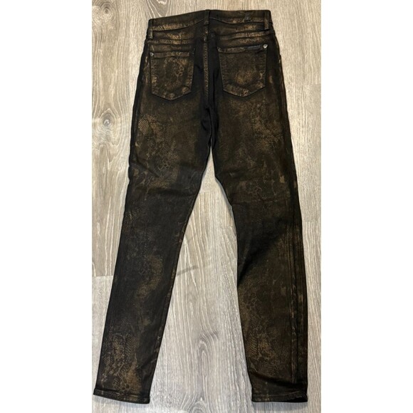 7 for All Mankind Skinny Jeans 26 Coated Snake Print Bronze Metallic Denim 7FAM - Picture 6 of 7